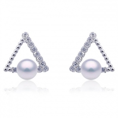 SSE178 Triangle Earrings Pearl Semi Mount Zircon 925 Silver Findings Base