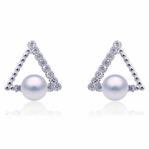 SSE178 Triangle Earrings Pearl Semi Mount Zircon 925 Silver Findings Base