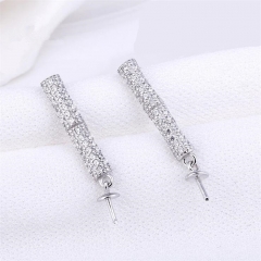 SSE04 Vertical Bar Cubic Zirconia Paved 925 Sterling Silver Earring Pearl Mount