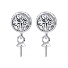 SSE234 Elegant Classic Round Zircon Earring Pearl Mounts 925 Sterling Silver