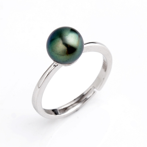 FPR154 Simple Ring 925 Sterling Silver Mounted Round Peacock Green Freshwater Pearl