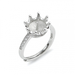SSR113 Crown Ring Zircons 925 Sterling Silver Blank Pearl Setting