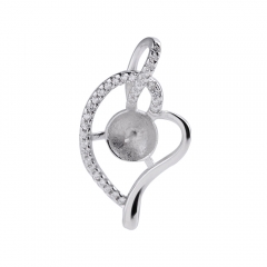 SSP247 Heart Pendant Semi-finished Mountings Cubic Zirconia Pearl Findings 925 Silver