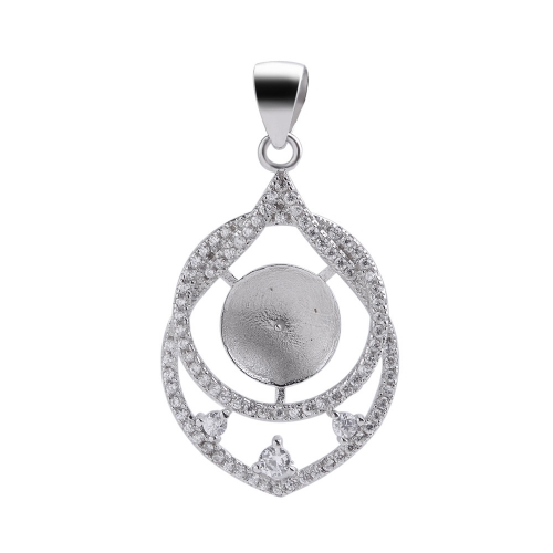 SSP252 DIY Make Semi-finished Mountings 925 Silver Pendant Clear Cubic Zirconia Jewelry