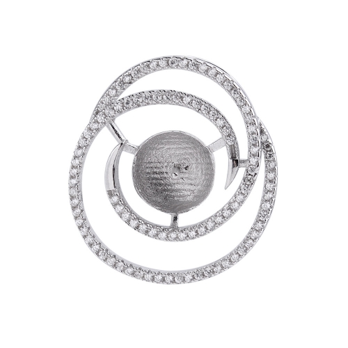 SSP253 Circle Round Cubic Zirconia Pave 925 Silver Pendant DIY Findings for Big Pearl
