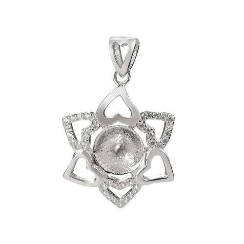 SSP262 Flower Pendant with Six Heart 925 Silver Accessory Zircon DIY Pearl Mount