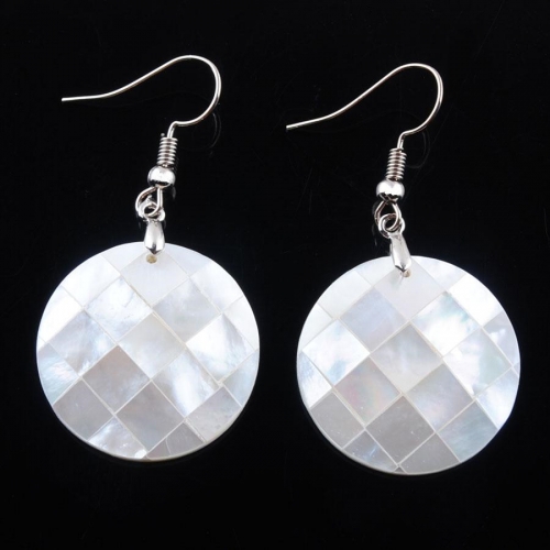 MOP85 Natural Mother of Pearl Ivory White Shell Round Earrings