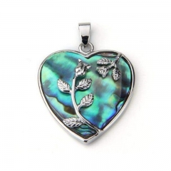 MOP24 Rose Flower Heart Paua Abalone Shell Pendant Gift