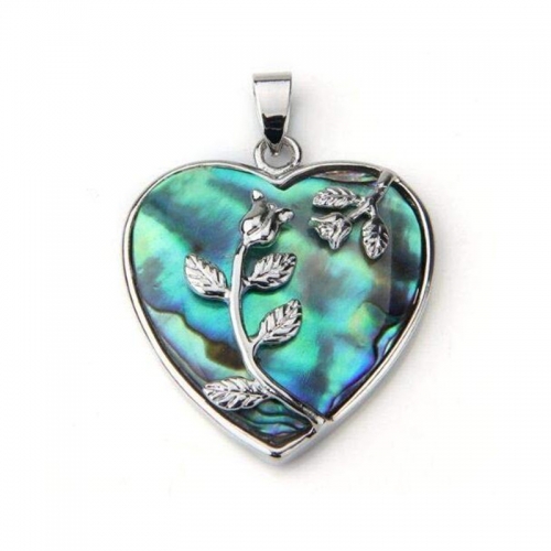 MOP24 Rose Flower Heart Paua Abalone Shell Pendant Gift