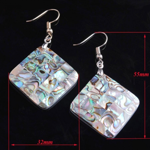 MOP79 Paua Abalone Checkered Rhombus Natural Shells Dangle Earring