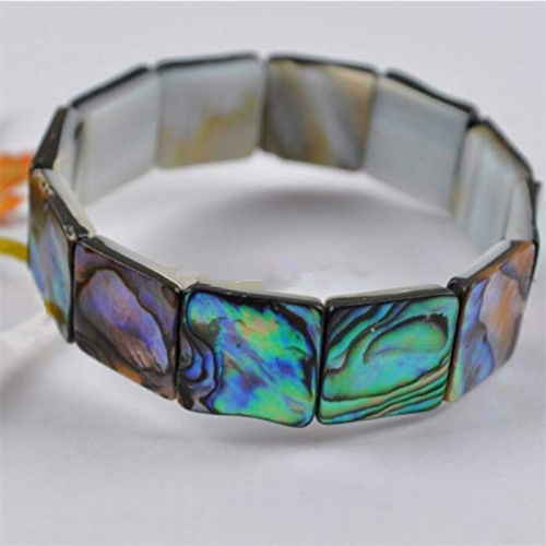 MOP48 Paua Shells Abalone Square Stretch Bracelet