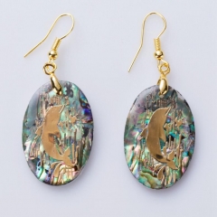 MOP112 Dolphin Dangle Earring Paua Abalone Shell with Gold Foil