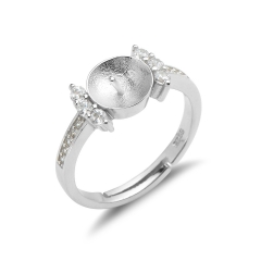 SSR38 Zircon Ring Settings 925 Sterling Silver with Pin Cup for Attaching Pearls