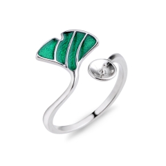 SSR243 Green Leaf Ring Semi Mount 925 Silver Opening Band Ring for Women