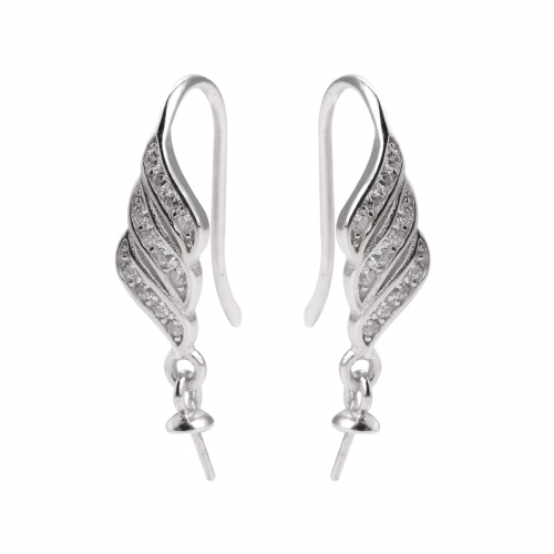 SSE98 Hook Earwire Mounts for Round Pearls 925 Silver Zircon Elegant Earrings DIY Make