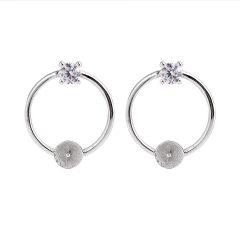 SSE230 Circle Earring Pearl Mountings 925 Silver Set Prongs Round Cut Clear White Zircon