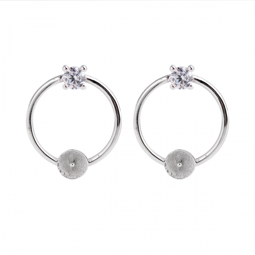 SSE230 Circle Earring Pearl Mountings 925 Silver Set Prongs Round Cut Clear White Zircon