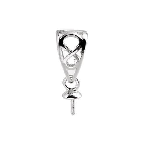 SSP215 925 Silver Bail with Cap and Peg for Pearl Pendant Connector Small Charm