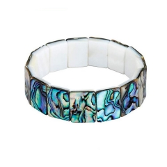MOP47 Handmade Rectangle Natural Abalone Paua Shell Stretch Bracelet