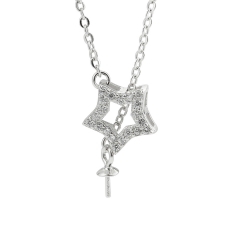 SSN124 Necklace Blank 925 Silver Zircon Pentagram Star Pendant and Setting Pin for Pearls​