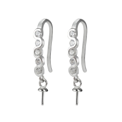 SSE258 Clear CZ Dangle Earring Earwire French Hook 925 Silver DIY Pearl Mounts