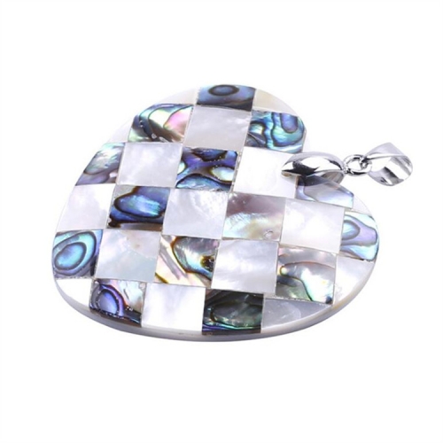 MOP52 Abalone Paua Shell with Natural White Shells Heart Pendant