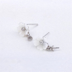 SSE16 Flower Earrings for Women and Girls Pearls Findings White Shell 925 Silver