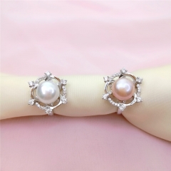 SSR256 Jewelry Blanks Zircon 925 Silver DIY Pearl Floral Ring Findings