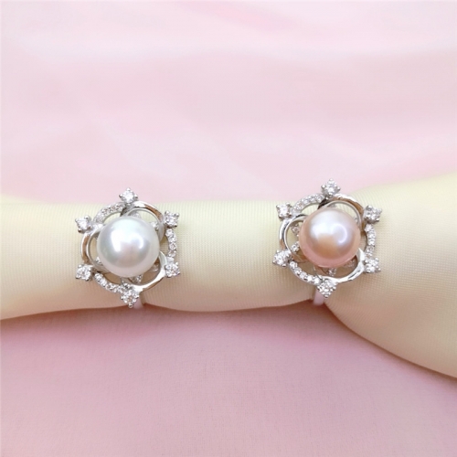 SSR256 Jewelry Blanks Zircon 925 Silver DIY Pearl Floral Ring Findings