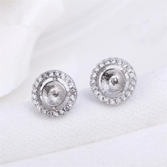SSE252 Sterling 925 Silver Circled Zircons Little Earring Pearl Mounts