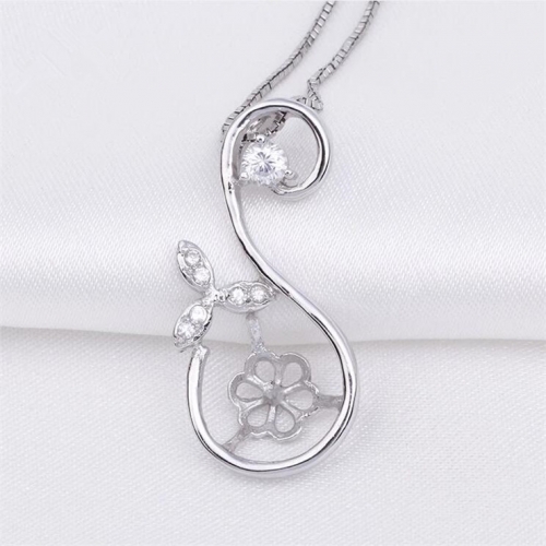 SSP243 Swan Design Zircon Pearl Findings 925 Sterling Silver Empty Pendant Setting