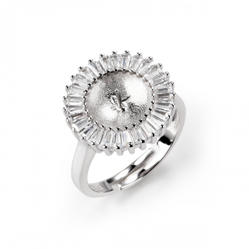SSR01 Shining Cubic Zirconia Rounded 925 Silver Big Pearl Mounts Gift DIY Wedding Ring