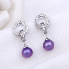 SSE24 Zircons Earring Findings 925 Sterling Silver Pearl Mounting