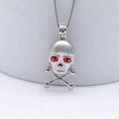 SSC58 Skull Pendant 925 Sterling Silver Cage Locket Pearl Mounting