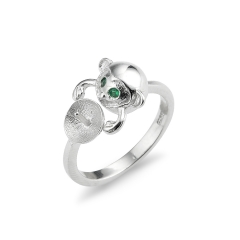 SSR164 Lovely Monkey Ring Green Eye 925 Silver Semi Mount Ring Findings