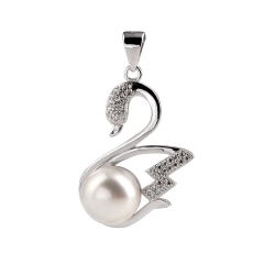 SSP48 Swan Pendant 925 Silver Zircon Findings Wedding Engagement Gift DIY