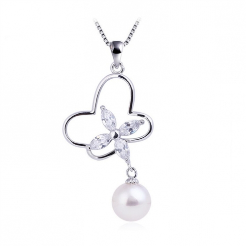 SSP08 Butterfly CZ Silver Jewelry Pendant Pearl Findings