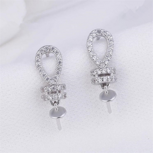 SSE82 Cubic Zirconia 925 Sterling Silver Pearl Mount Earring Findings