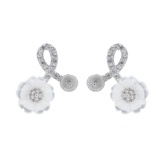 SSE59 Flower Earring White Shell Zircons 925 Sterling Silver Pearl Setting