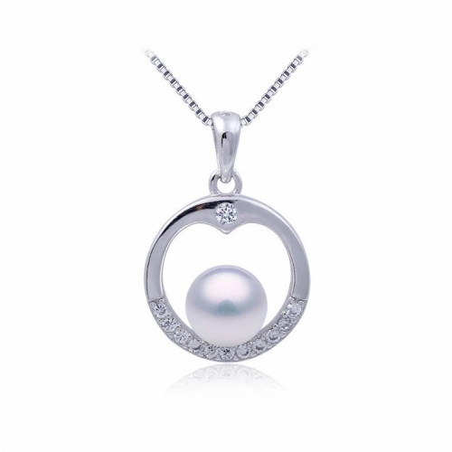 SSP20 Simple Round Zircon Sterling Silver Pearl Pendant Fittings