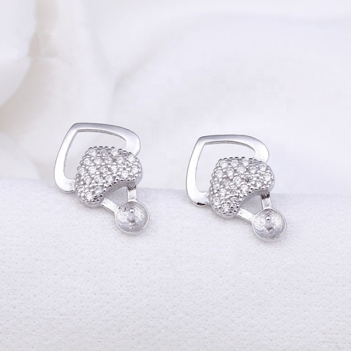 SSE264 Love Heart 925 Sterling Silver Women Earring Studs Findings