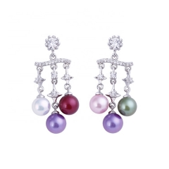 SSE269 European and American Style Ladies Tassel Pearl Dangle Earring 925 Semi Mountings