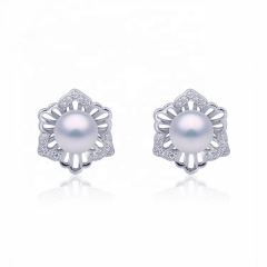 SSE275 Hexagon Flower 925 Silver Zircon Pearl Jewelry Wedding Earring Setting