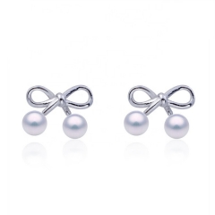 SSE277 Little Cute Bijouteri Bow Sterling Silver Pearl Stud Earrings Setting