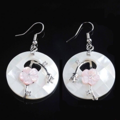 MOP119 Sea Shell Island Earrings Pink Flower Round White Shell Earring Natural