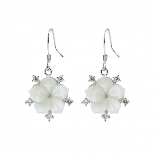 SSE224 Flower Natural White Shell 925 Sterling Silver Pearl Earring Setting