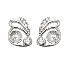 SSE152 Cute Rabbit Stud Earring 925 Silver Zircon Pearl Findings for Girls Women