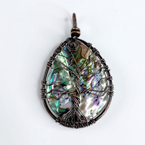 MOP208 Beautiful Rainbow Abalone Shell Water Drop Shape Cabochon Life Tree Pendant