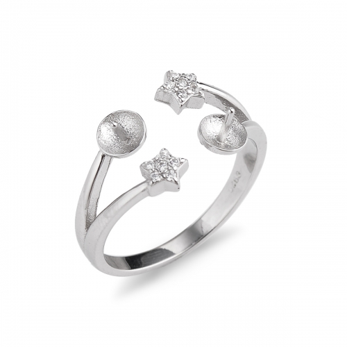 SSR212 Two Little Star Ring Base with 2 Blanks Zircons 925 Sterling Silver Pearl Setting