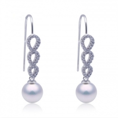 SSE240 925 Silver Earrings Cubic Zirconia CZ Eternity Engagement Wedding Pearl Accessory